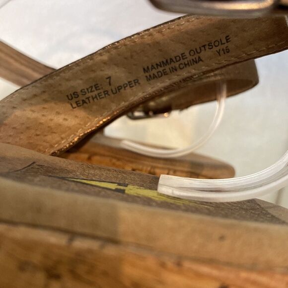 Volatile Rhinestones Leather Platform Cork Brown Tan Ankle Strap Sandals - Picture 7 of 10